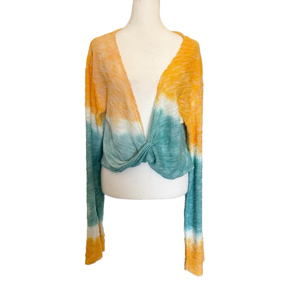 Earthbound Cropped Wrap Long Sleeve Lightweight Sweater Top